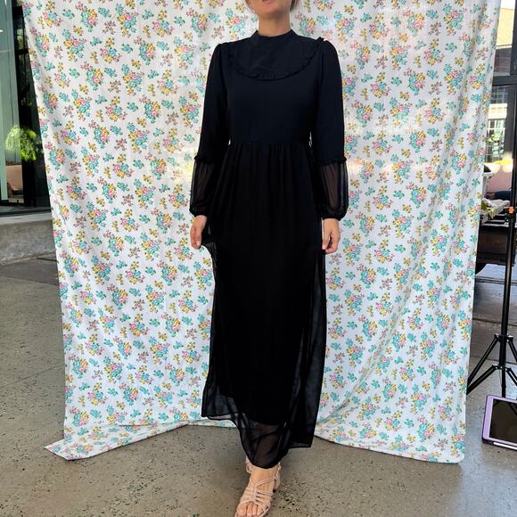 Ozmenler Turkish black maxi long sleeve dress size 38 - Picture 3 of 8